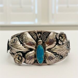 Domingo Sterling Silver Butterfly Turquoise Cuff Bracelet